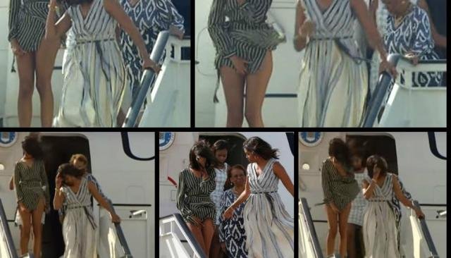 Malia Obama enseña su ropa interior al bajar del avión en Madrid