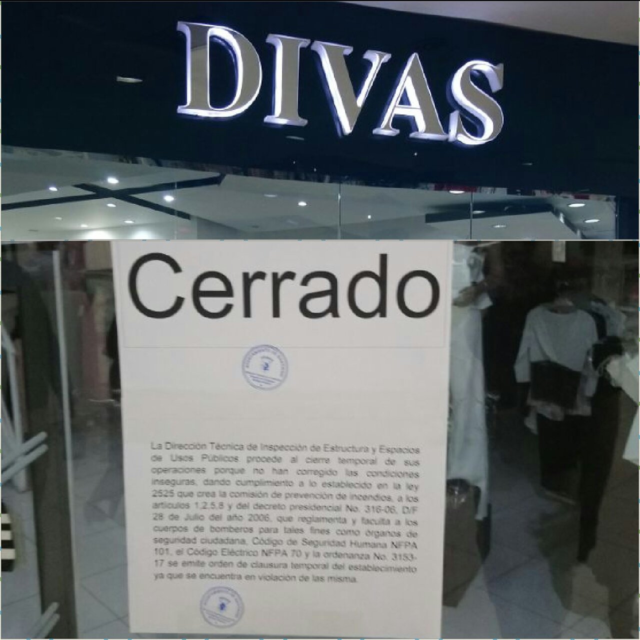 cierre temporal de tiendas Divas